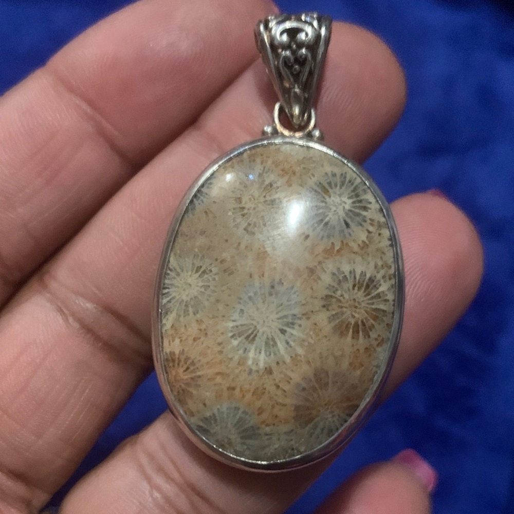 Vintage 925 Silver Fossil Coral Pendant